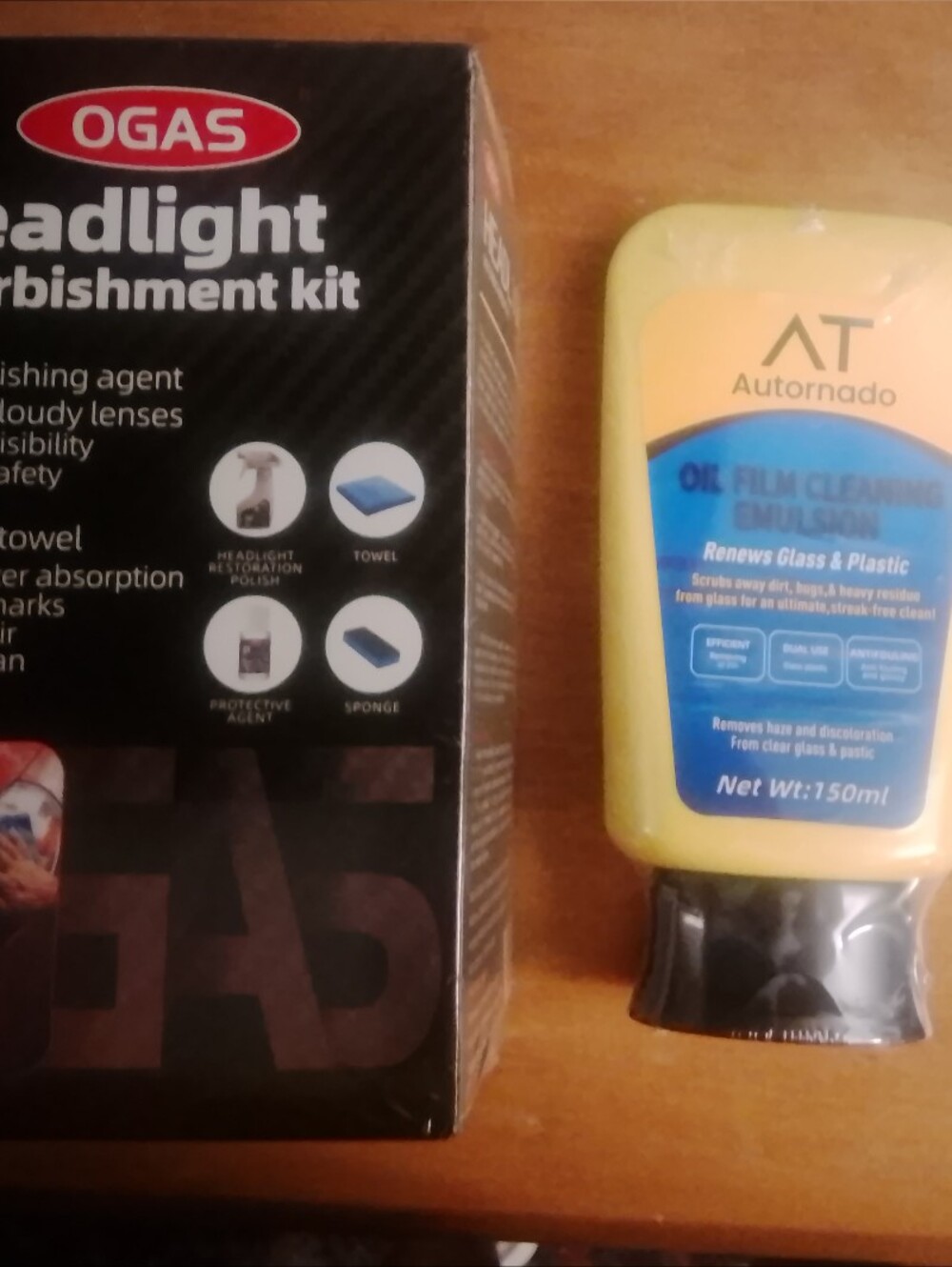 OGAS Headlight Refurbishment Kit And Autornado Oil Film Cleaning Emulsion
